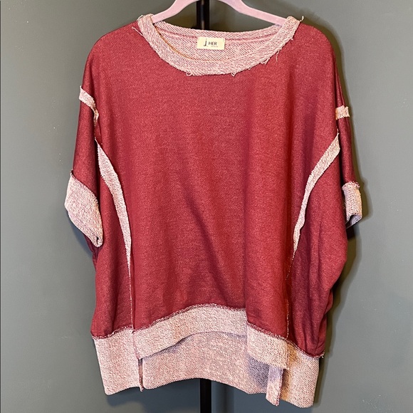 Oversize Reverse Contrast Banded Top from J.Her - Picture 4 of 5